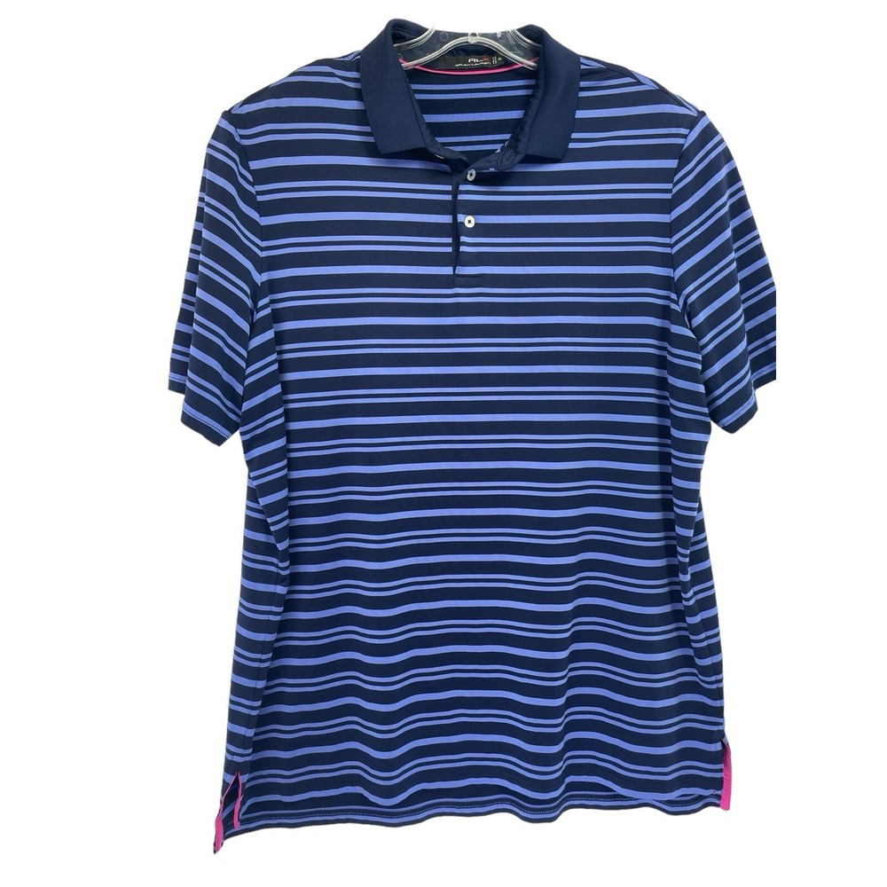 RLX Ralph Lauren Mens Sz 2XL Blue Striped Golf Polo Shirt (F1) EUC